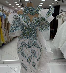 Vestidos de Noche de Sirena con Cristales Aso Ebi, Vestidos de Fiesta de Encaje con <span class=keywords><strong>Lentejuelas</strong></span> para Segunda Recepción, Cumpleaños, Compromiso - Product Image 3