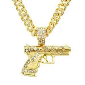 Wholesale Iced Out Cuban Link Chain With Bling AK47 Gun Pendant Necklace Jewelry Colgante De Pistola