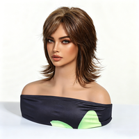 Perruque Ombrée Rose Marron Coupe Wolf Cut 12 Pouces avec Frange - Perruque Courte Synthétique Résistante à la Chaleur pour Femmes