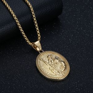 Colliers à maillons et pendentifs Hip Hop Saint <span class=keywords><strong>Christophe</strong></span>, motif pièce religieuse chrétienne, en acier titane, plaqué or 18 carats, bijoux de mode pour femmes - Product Image 3