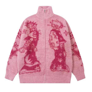 Suéter de Punto Personalizado con Logotipo OEM, Cuello Medio, Informal, con Diseño de Dibujos Animados, Suéter Holgado para Hombre, Chaqueta con <span class=keywords><strong>Cremallera</strong></span> - Product Image 3