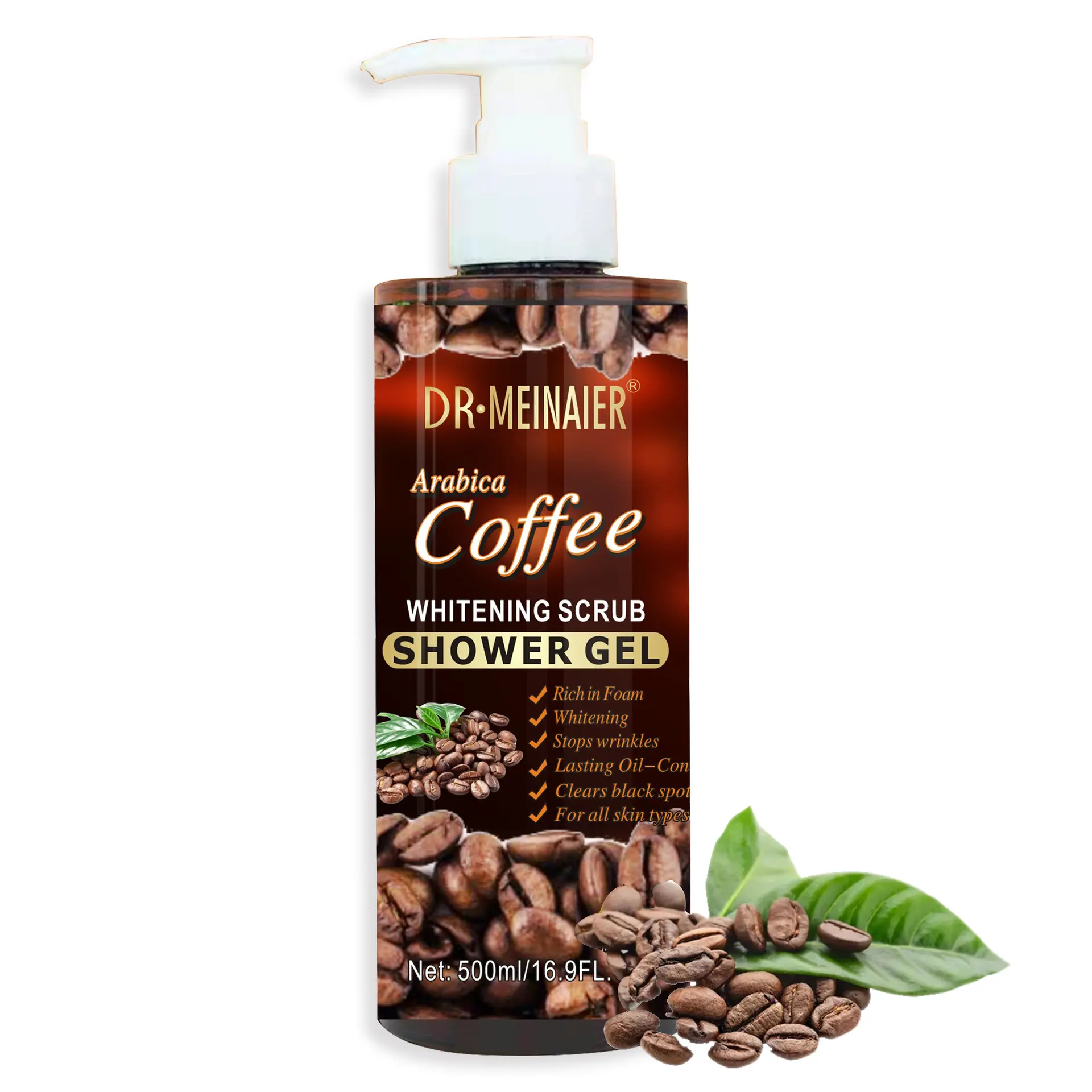 Gel de ducha de café natural para el cuidado de la piel, Gel de baño exfoliante hidratante blanqueador nutritivo