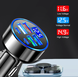 Không dây 4 cổng <span class=keywords><strong>USB</strong></span> Car Charger Loại C sạc nhanh 6 trong 1 Multi-Port Car Charger <span class=keywords><strong>Adapter</strong></span> với hiển thị kỹ thuật số cho xe hơi - Product Image 5