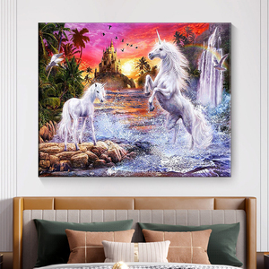 Bán buôn 5D tự làm sơn kim cương trắng ngựa lâu đài phong cảnh đẹp tất cả các kim cương khảm kim cương tay thiết kế trang trí - Product Image 2