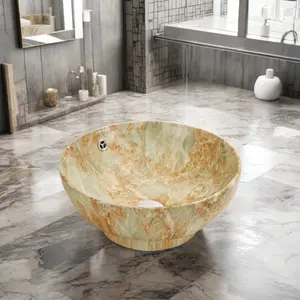 Cuvette d'évier de salle de bains d'appartement durable Cuvette d'évier de salle de bains en marbre brun peu profond Cuvette de lavage en marbre Salle de bains