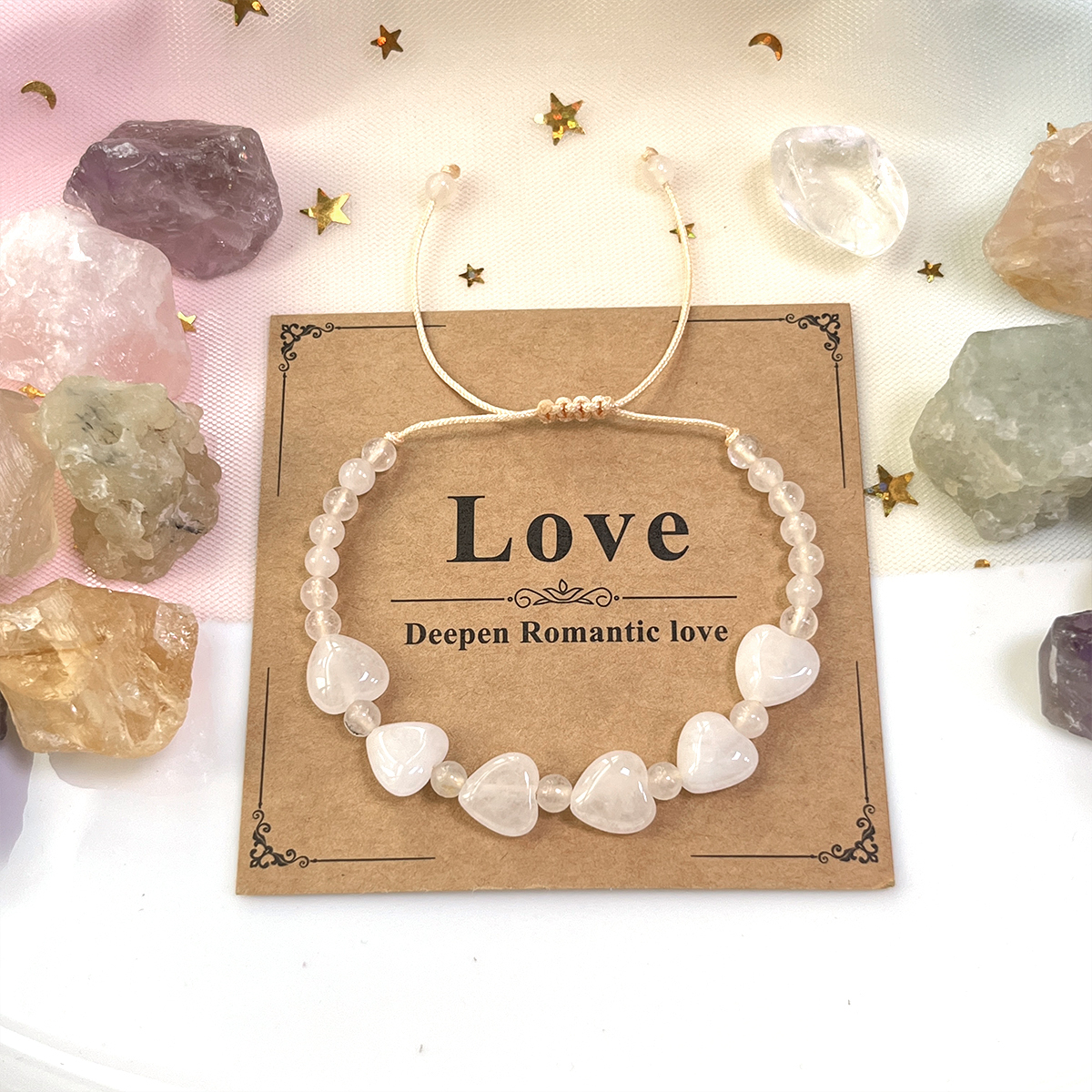 Bracelet en Quartz Rose Naturel avec Carte