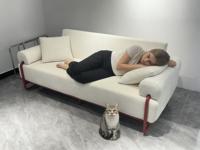 Komprimierbares Konvertierbares Sofa Weißer Stoff Roter Rahmen Modulares Design Wohnzimmer Apartment Schule Komfortables Kissen Modernes Zuhause