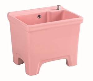 Lavabo sur pied rectangulaire en céramique écologique moderne avec évier ovale et drain pour villa, hôtel, hôpital, appartement - Garantie de 3 ans - Product Image 2