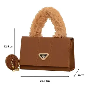 Sac messager Fana Sophia en cuir véritable camel, taille XL, avec décoration chaîne, sac bandoulière pour femme - Product Image 4
