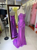 Robes de bal violettes en gros 2026 2027 – Robe de soirée bustier avec strass, corset et fente haute, style sirène – Fournisseur direct usine