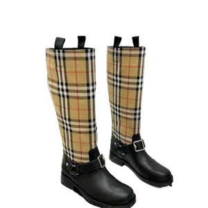 Bottes hautes à talon épais pour femme, rayées, originales, polyvalentes, de haute qualité, confortables, respirantes, avec fermeture éclair latérale, nouvelle collection - Product Image 2