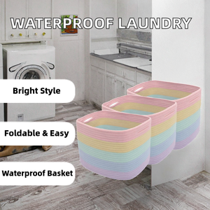 Panier à linge pliable portable avec poignée, en corde de coton colorée, imperméable, avec logo personnalisé, pour organiser les vêtements sales - Product Image 2