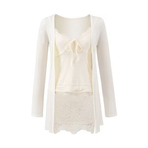 Women's Lace and Lace Patchwork Floral Slim Fit Long Sleeve Spring/Summer Bottom Shirt and T-shirt Set - Product Image 2