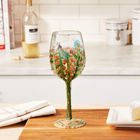 Verres à vin faits à la main en cristal sans feuilles de haute qualité, verres à vin peints à la main, gobelet en verre design de fleurs colorées
