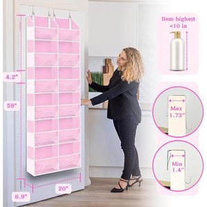 Over The Door Organizer 6 Tiers 12 Compartments Pink Hanging <b>Storage</b> For Clothing <b>Shoes</b> Behind Door Wall Mount Non Woven - Product Image 3
