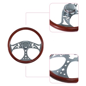 Volante de Aluminio de Alta Calidad con Cuatro Radios y Acabado de Madera, Botón de Claxon en Oro Rosa, Bisel Marca TJ, Repuesto para Camiones de Trabajo Pesado - Product Image 3