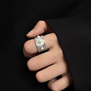 Anillo de compromiso y boda de lujo de alta gama con diseño de mariposa ancha estilo influencer, corazón, perla y hexagrama, de aleación, diseño de nicho único para - Product Image 2