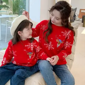 만화 패턴 새로운 패션 가족 일치하는 크리스마스 스웨터 어머니와 아이 니트 스웨터 겨울