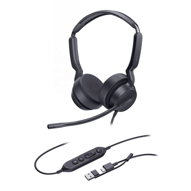 UH42 Mono/Dual USB-C/A Headset with Mic Wired Headphones Noise Cancelling Microphone, In-Line Controls for Yea-link