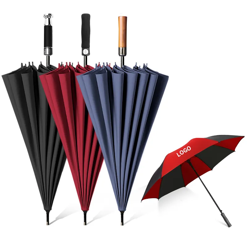 Individueller Pongee winddicht halbautomatisch Golf gerader Pongee-Stick Regenschirme paraguas Sombrillas für Geschenke