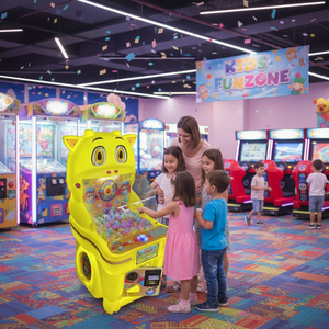 Máquina de Juego Arcade FEZA con Monedas, Pelota Saltarina en Forma de Gato Amarillo de Plástico, con Luces Intermitentes para Niños de 3+ Años, en Inglés - Product Image 5