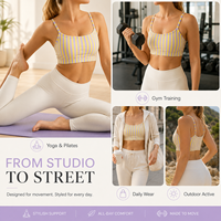 Soutien-gorge de base rayé pour femme, avec logo personnalisé, en tissu lissant luxueux, compression moyenne, maintien élevé, respirant et bretelles réglables