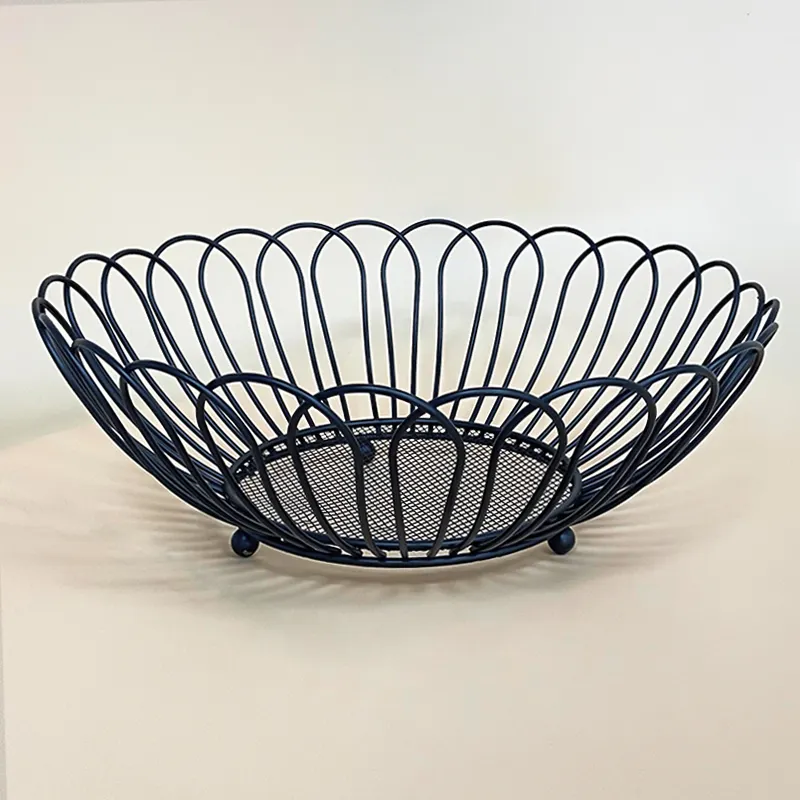 Cesta de hierro de metal para cocina, cesta de alambre de arte para cocina, sala de estar, frutas y verduras, venta al por mayor