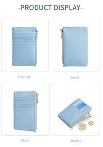 Portefeuille fin en cuir de luxe pour femmes, couleur unie, avec porte-cartes RFID, poche zippée, étui à cartes - Product Image 5