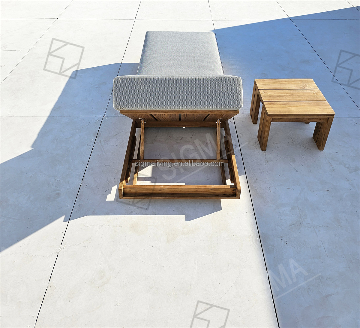 Outdoor Beach Pool Furniture Daybed Modern Solid Teak Wood Sun Beds All Weather Wood Waterproof Fabric Beach Sun Lounger