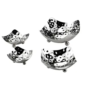 Stainless steel goblet flower-shaped hammer point fruit plate salad cold dish cold meal fruit snack plate Hotel