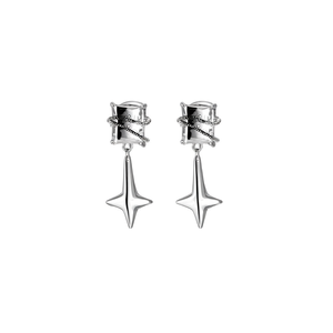 Orecchini Pendenti a Stella in Argento 925 Placcato Oro Bianco con Zirconi, Montatura a Castone, Gioielli Unisex Minimalisti per Uso Quotidiano - Product Image 1