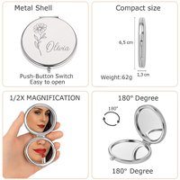 Espejo Compacto Personalizado para Regalo de Dama de Honor, Espejo de Bolsillo con Nombre Grabado, Espejo de Maquillaje de Viaje Color Oro Rosa, Recuerdo para Dama de Honor