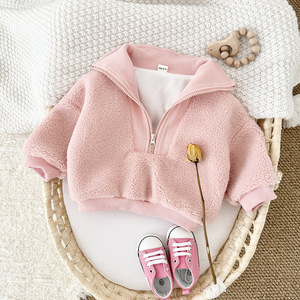 Maglietta in pile <span class=keywords><strong>rosa</strong></span> e kaki per neonati, bambini e bambine, unisex, calda, per l'inverno - Product Image 3