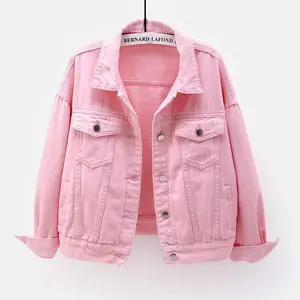 Women's Denim Jacket Spring Autumn Short Coat Pink Jean Jackets Casual Tops Purple Yellow White Loose Tops Lady Outer