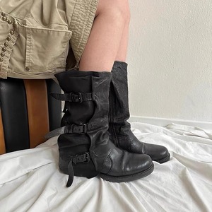 Botas de estilo Wasteland con hebilla de cinturón, negras, holgadas, para mujer, botas vaqueras retro desgastadas, versión de cuero vacuno, botas a media pantorrilla - Product Image 2