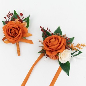 Conjunto de Corsage y Boutonniere de Flores de Tela de Satén Hechas a Mano para Bodas, Damas de Honor, Ocasiones Formales, Decoración <span class=keywords><strong>al</strong></span> por Mayor - Product Image 2
