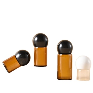 ボールキャップブラウン透明ガラスラウンド1ml 2ml 3ml 5mlエッセンシャルオイル香水テスターボトルストッパー付き - Product Image 1
