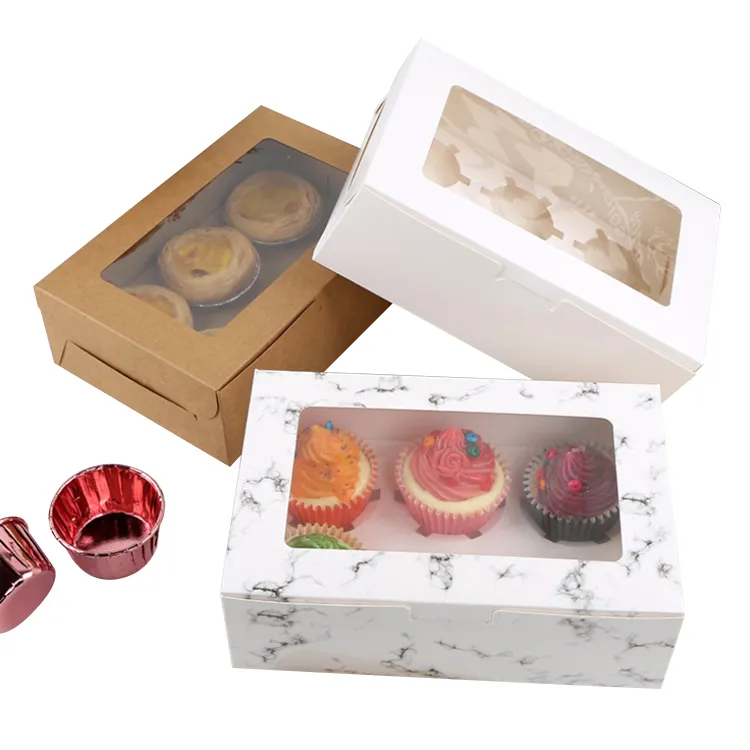 Eco Friendly Disposable cake container box food container paper boxes for Cupcake packaging take away