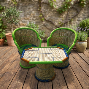 Chaise et table en bambou au design japonais moderne, housse amovible, revêtement en tissu, fabrication artisanale, personnalisable, tabouret pour la maison, chambre, appartement - Product Image 3