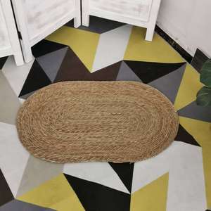 Alfombra ovalada tejida a mano de caña de paja y ratán, material Fuji, color sólido, para uso doméstico, cuidado de limpieza localizada. - Product Image 2
