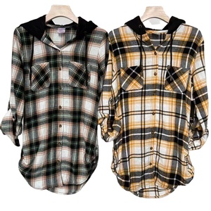 <span class=keywords><strong>Lot</strong></span> de vêtements pour femmes 100% coton à capuche à carreaux chemise à <span class=keywords><strong>manches</strong></span> <span class=keywords><strong>longues</strong></span> dames à carreaux - Product Image 1