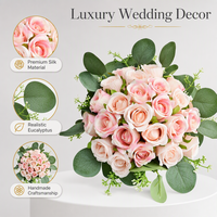Ramo de Novia de 34 Cabezas de Rosa, Estilo Coreano, Ramo de Mano para Novia y Damas de Honor, Accesorios para Fotos de Boda, Ramo Artificial