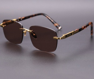 Lunettes de soleil rectangulaires haut de gamme pour hommes, sans monture, en pierre brute, avec verres dorés transparents et dégradés en nylon - Product Image 4