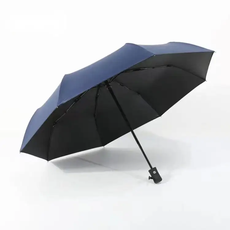 UV-Schutz 8k 3-faltiger Regenschirm automatische reine Farbe schwarzer Kleber im Inneren des Solar-Regenschirms