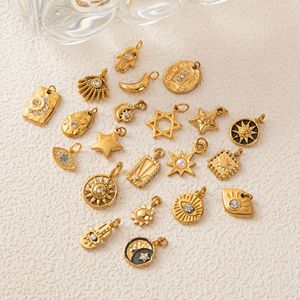 Nouveau Collier Pendentif Vintage Soleil et Lune en Acier Inoxydable 2026, Chaîne Ouverte DIY, Breloques Plaqué Or 18K par Placage Sous Vide - Product Image 3