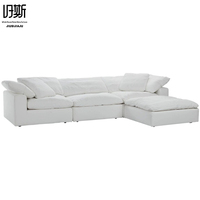 Canapé d'angle en tissu blanc nuage crème pour salon, en coton et lin, pour appartement et centre commercial, module combinable pour salon