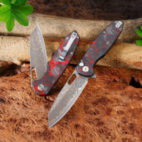 Couteau pliant GT-T0044-4 en acier Damas cuivré avec cœur en acier VG-10, manche en fibre de carbone, verrouillage par bouton, couteaux Tunafire