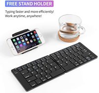 Keyboard Lipat Saku Tipis Ancreu yang Dapat Diisi Ulang dengan Bluetooth dan Penyangga untuk Smartphone dan Tablet IOS, Android, Windows
