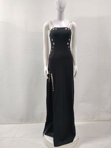 <span class=keywords><strong>Robe</strong></span> longue noire à fente haute Bettergirl 2026 avec boucle œil de poulet et double chaîne pour l'épaule - Product Image 3