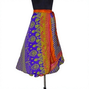 Jupe en soie double couche avec dentelle, taille naturelle, écologique, style hippie bohème, décontractée, mi-mollet, avec ceinture, pour femme, ornée de sequins - Product Image 1